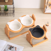 Wooden pet bowl feeder stand