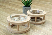 Wooden Rack Glass Bowl Feeder