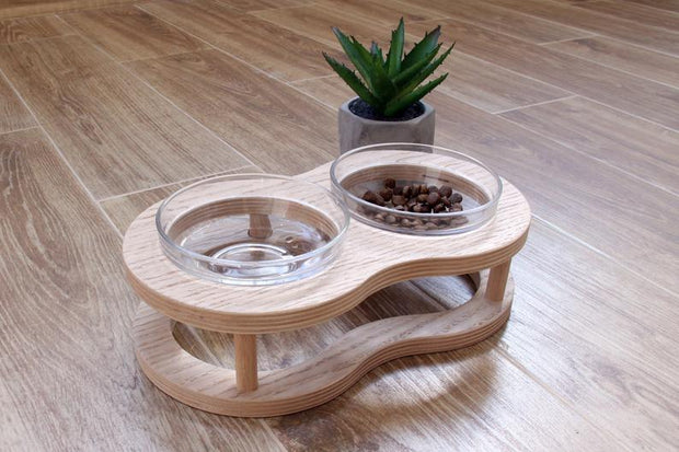 Wooden Rack Glass Bowl Feeder