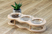 Wooden Rack Glass Bowl Feeder