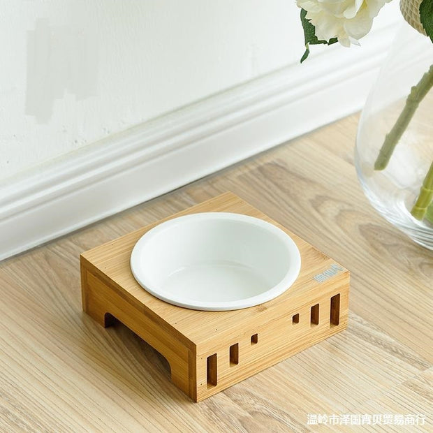 Bamboo Ceramic 3 Bowl Feeder