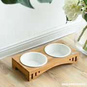 Bamboo Ceramic 3 Bowl Feeder