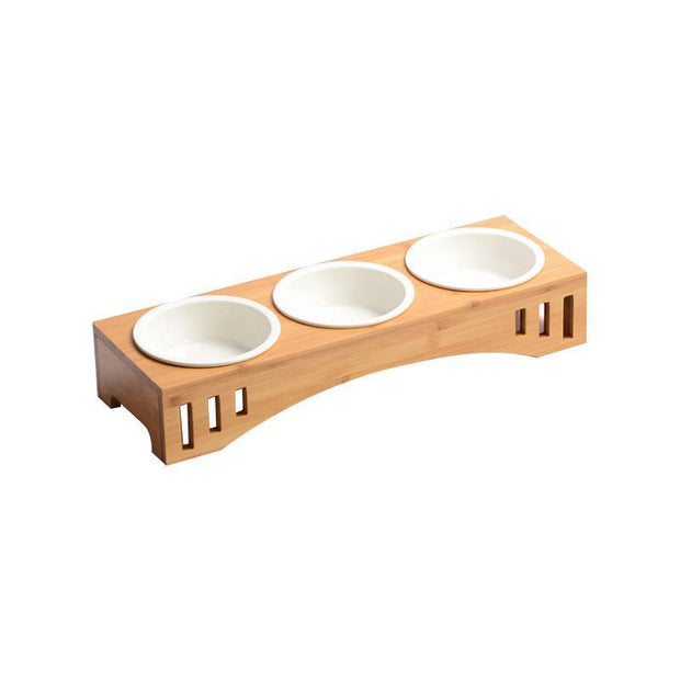 Bamboo Ceramic 3 Bowl Feeder