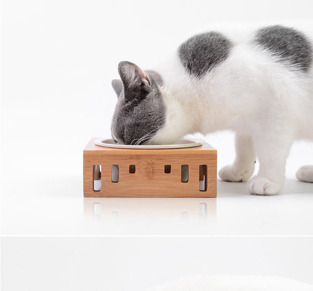 Bamboo Ceramic 3 Bowl Feeder