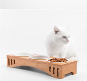 Bamboo Ceramic 3 Bowl Feeder