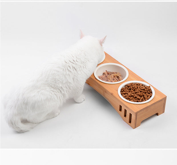 Bamboo Ceramic 3 Bowl Feeder