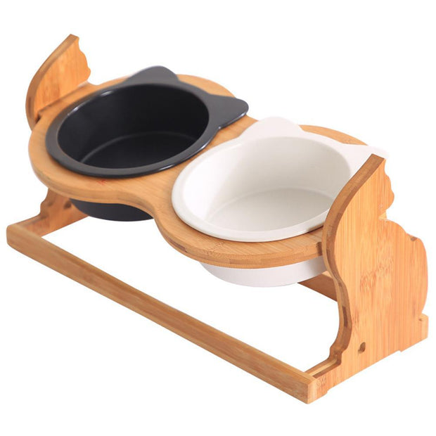 Wooden pet bowl feeder stand