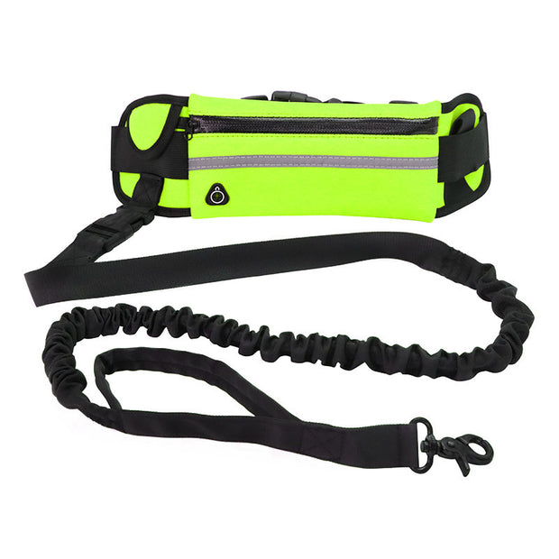 Hands free pet leash with pocket and bottle holder