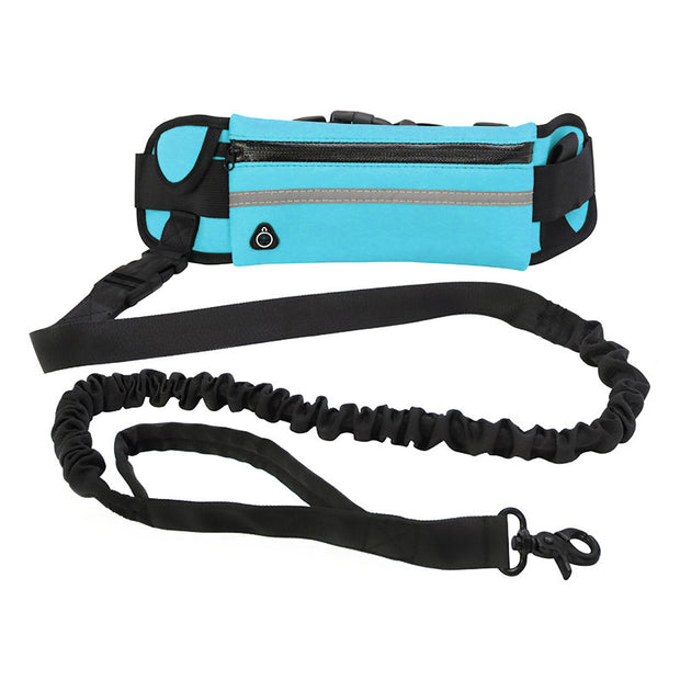 Hands free pet leash with pocket and bottle holder