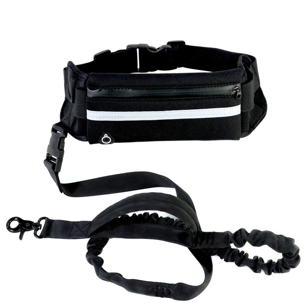 Hands free pet leash with pocket and bottle holder